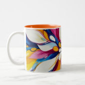 Radiant Bloom - Abstract Floral Burst Tweekleurige Koffiemok (Links)