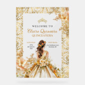 Radiant Bloom Bloemen Goud Prinses Quinceañera Acryl Bord (Voorkant)