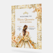 Radiant Bloom Bloemen Goud Prinses Quinceañera Acryl Bord (Hoek)