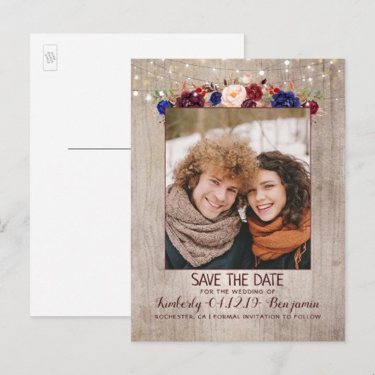 Radiant Bloom Bloemen Rustieke Foto Save the Date Aankondigingskaart (Voorkant / Achterkant)