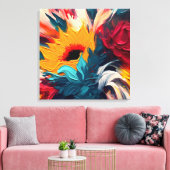 Radiant Bloom – Bold Abstract Floral Expression Canvas Afdruk (Insitu (Woonkamer))