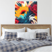 Radiant Bloom – Bold Abstract Floral Expression Canvas Afdruk (Insitu (Slaapkamer))