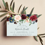 Radiant Bloom Bridal Shower Kaart<br><div class="desc">De bloemkool voor de bloembridale douche is voorzien van een bovengrens van de bruine marsala, de wazige roze en de blauwachtige blauwe bloemen, met een dunne botanische bladeren en groen. Personaliseer met uw vrijgezellenfeest details in modern handgeschreven manuscript en traditioneel sans serif het schrijven op een zachte pastelblauwe achtergrond. Invitaties...</div>