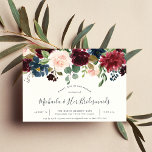 Radiant Bloom Bridesmaids Brunch Invitation Kaart<br><div class="desc">De brunch-uitnodiging van de bloembridesmaïden van Chic is voorzien van een bovengrens van de bogundy marsala, een wazige roze en blauwachtige blauwe bloemen, met een dunne botanische loof en groen. Pas uw bruidsmeisje aan met luncheon- of brunchgegevens in een modern handgeschreven script en traditionele zans serif-letters. Invitaties keren terug naar...</div>