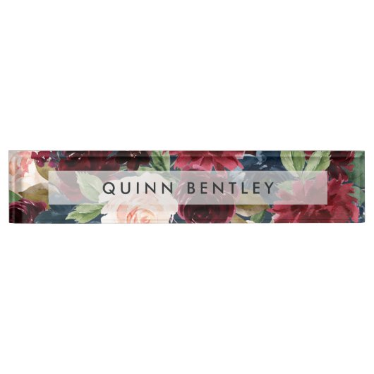 Radiant Bloom | Elegant Waterverf Floral Naambordje (Voorkant)