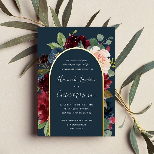 Radiant Bloom Floral Arch Wedding Folie Uitnodiging