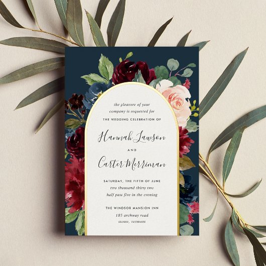 Radiant Bloom Floral Arch Wedding Folie Uitnodiging