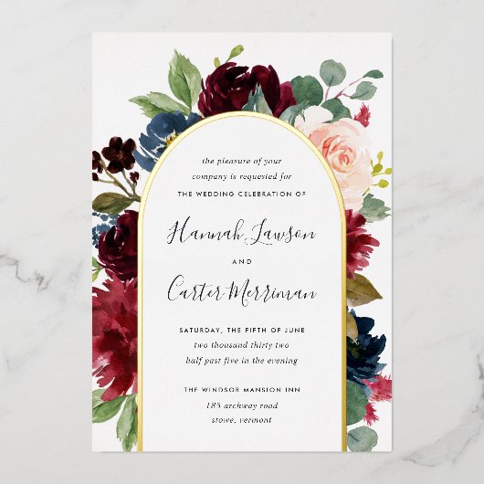 Radiant Bloom Floral Arch Wedding Folie Uitnodiging (Voorkant)