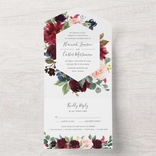 Radiant Bloom Floral Lijst Wedding All In One Uitnodiging (Binnen)