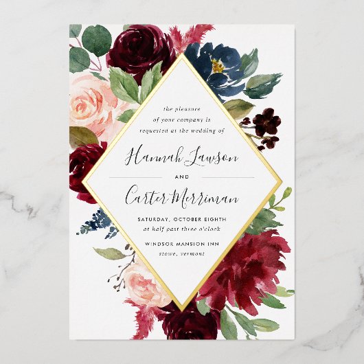 Radiant Bloom Floral Lijst Wedding Folie Uitnodiging (Voorkant)