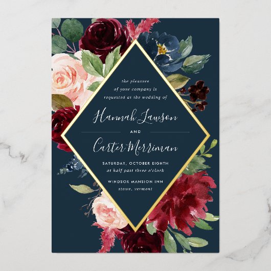 Radiant Bloom Floral Lijst Wedding Folie Uitnodiging (Voorkant)