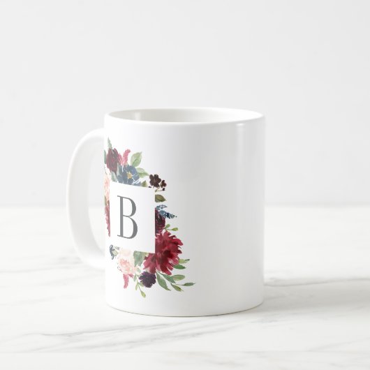 Radiant Bloom Floral Monogram Koffiemok (Voorkant links)