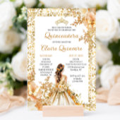 Radiant Bloom Floral Princess Gold Quinceanera Kaart