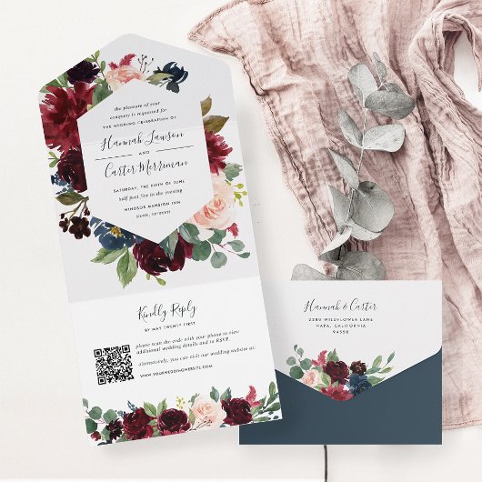 Radiant Bloom Floral Wedding QR Code All In One Uitnodiging