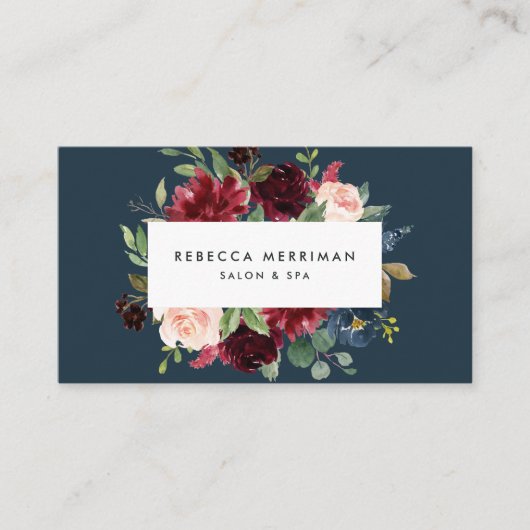 Radiant Bloom | Navy & Bourgogne Floral Afsprakenkaartje (Voorkant)