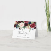 Radiant Bloom | Navy & Burgundy Watercolor Bloemen Bedankkaart (Voorkant)