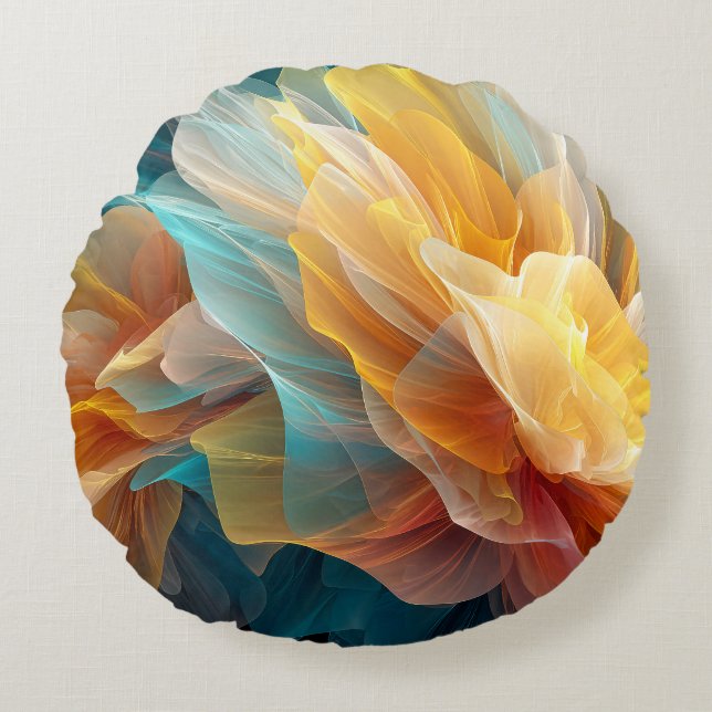 Radiant Bloom of Ethereal Petals in Light Rond Kussen (Voorkant)