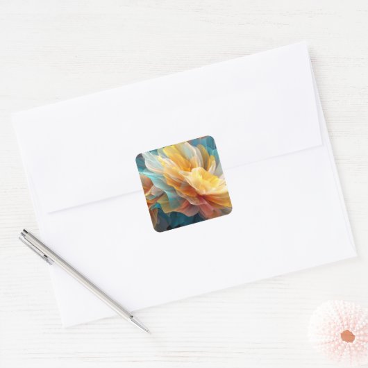 Radiant Bloom of Ethereal Petals in Light Vierkante Sticker (Envelop)