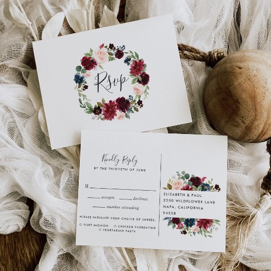 Radiant-Bloom RSVP-Briefkaart met keuze uit maalti Uitnodiging Briefkaart