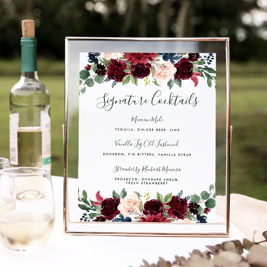 Radiant Bloom Signature Cocktail Menu Sign. Poster