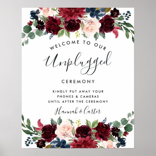 Radiant Bloom Unplugged Wedding Ceremony Sign Poster (Voorkant)