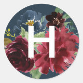 Radiant Bloom Waterverf Floral Monogram Ronde Sticker (Voorkant)