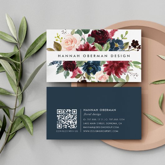 Radiant Bloom | Waterverf Floral van de marine en  Visitekaartje