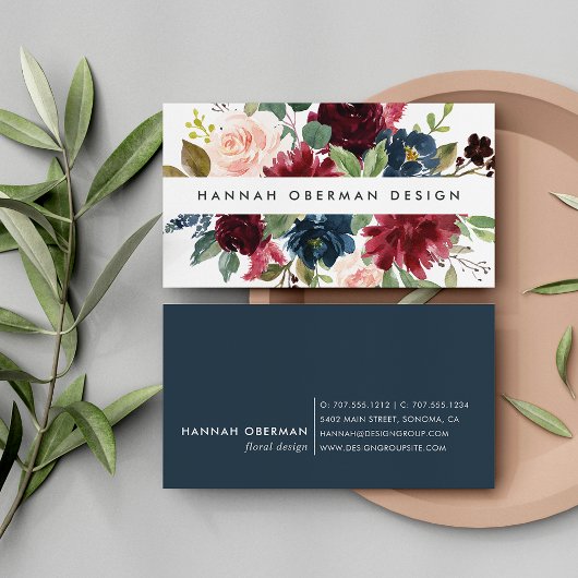 Radiant Bloom | Waterverf Floral van de marine en  Visitekaartje