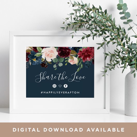 Radiant Bloom Wedding Hashtag Sign | marine Poster