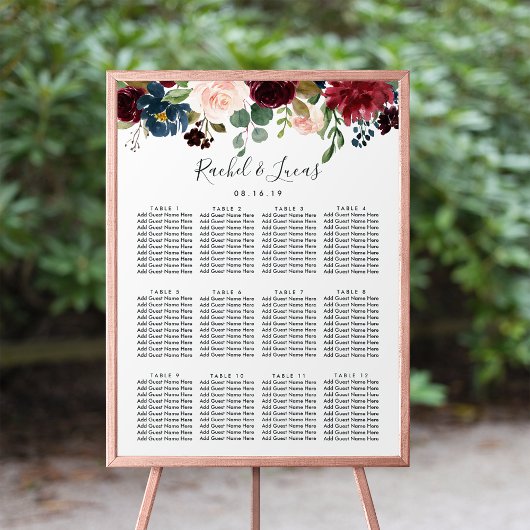 Radiant Bloom Wedding Seding Chart Poster