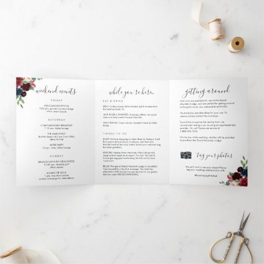 Radiant Bloom Wedding Welkomstbrief & reisroute Drieluik Programma (Binnen)