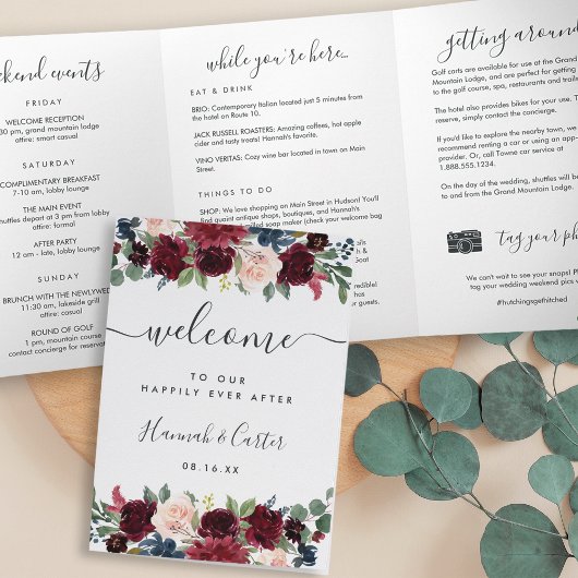 Radiant Bloom Wedding Welkomstbrief & reisroute Drieluik Programma