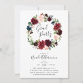 Radiant Bloom Wreath Graduh Party Invitation Kaart (Voorkant)