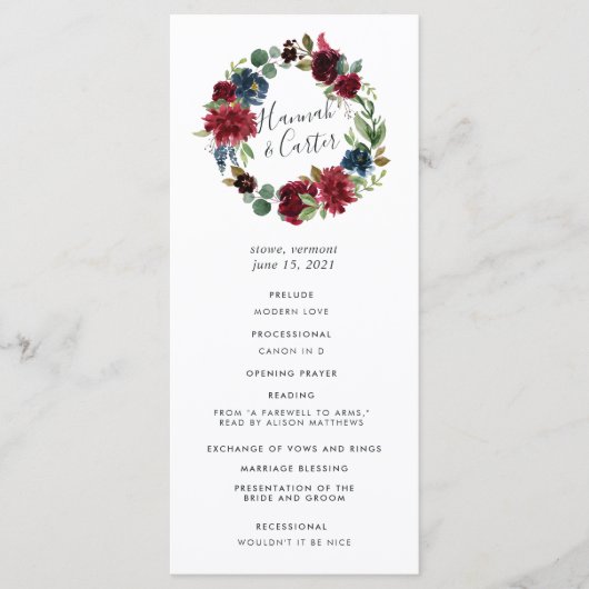 Radiant Bloom Wreath Wedding Ceremony Program Programmakaart (Voorkant)