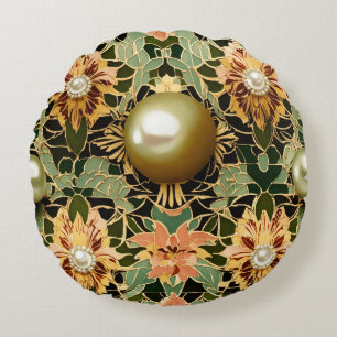 Radiant Blossom: Zuid-Zee Pearl Art Deco Tegel Mot Rond Kussen