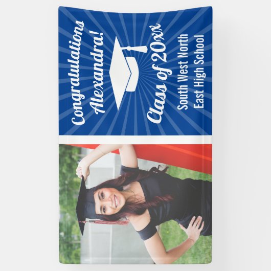 Radiant Blue Custom Photo Afstuderen Banner (Verticaal)