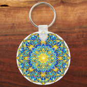Radiant Blue Gold Mandala – Sun Harmony Keychain (Voorkant)