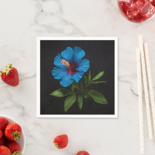 Radiant Blue: Hibiscus bloem op zwart Servet