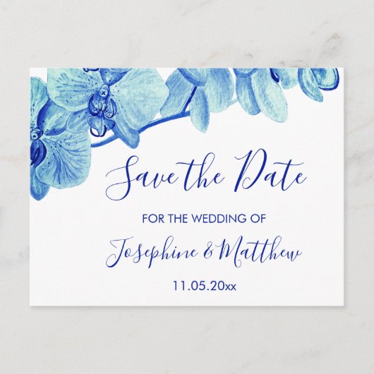 Radiant Blue Orchids Save the Date Aankondigingskaart (Voorkant)