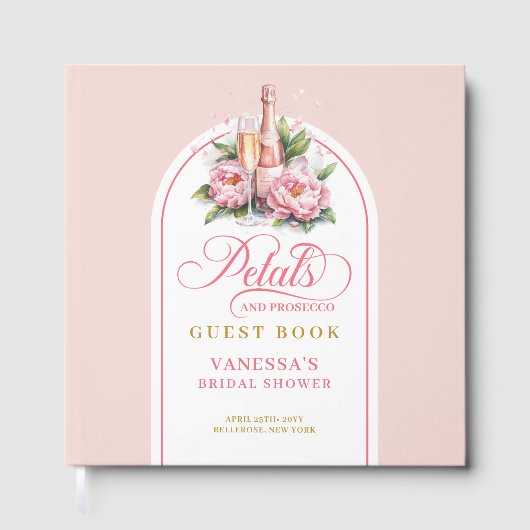 Radiant blush and gold petals prosecco sign book gastenboek (Voorkant)