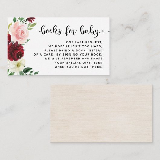 Radiant Blush Burgundy Floral Book Request Insert Informatiekaartje (Voorkant / Achterkant)