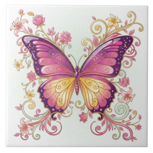Radiant Butterfly Floral Pat#4 Magenta ID1222 Tegeltje (Voorkant)
