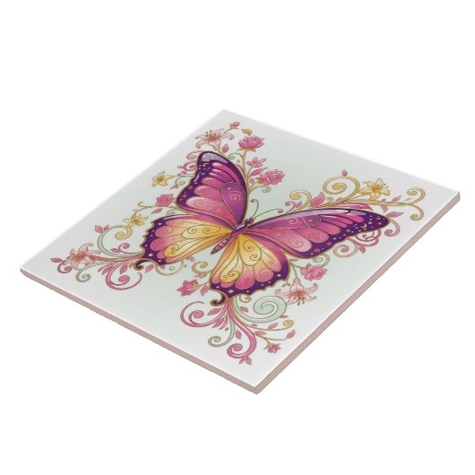 Radiant Butterfly Floral Pat#4 Magenta ID1222 Tegeltje (Zijkant)