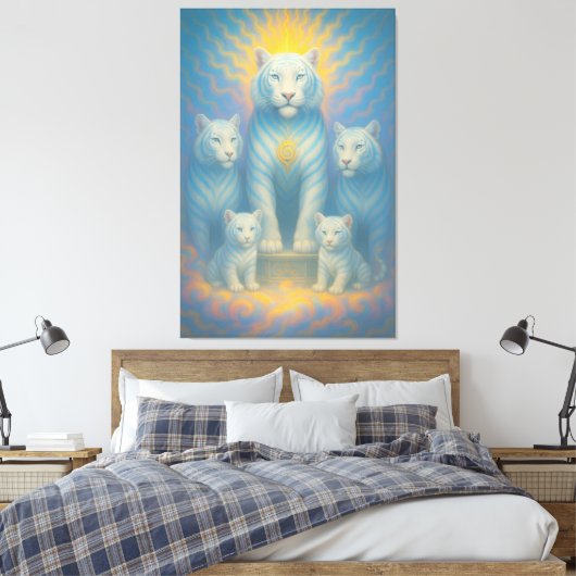 Radiant Celestial White Tiger Family | ManJiangHon Canvas Afdruk (Insitu (Slaapkamer))
