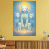 Radiant Celestial White Tiger Family | ManJiangHon Canvas Afdruk (Insitu (Woonkamer))