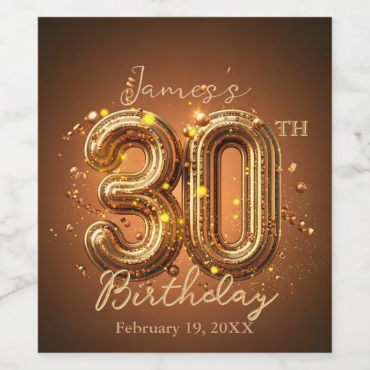 Radiant Chic Glam Brown en Goud 30e verjaardag Wijn Etiket (Enkel label)