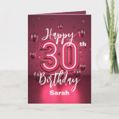 Radiant Chic Neon Roze 30e verjaardag met ballonne Kaart (Voorkant)