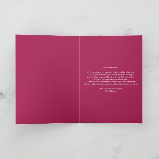 Radiant Chic Roos Gold en Pink Neon 50e Verjaardag Kaart (Binnen)