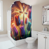 Radiant Christelijk Cross: regendruppels op tulpen Douchegordijn (In situ)