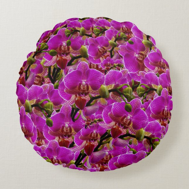 Radiant Clusters: de Magenta Orchid Symphony, Rond Kussen (Voorkant)